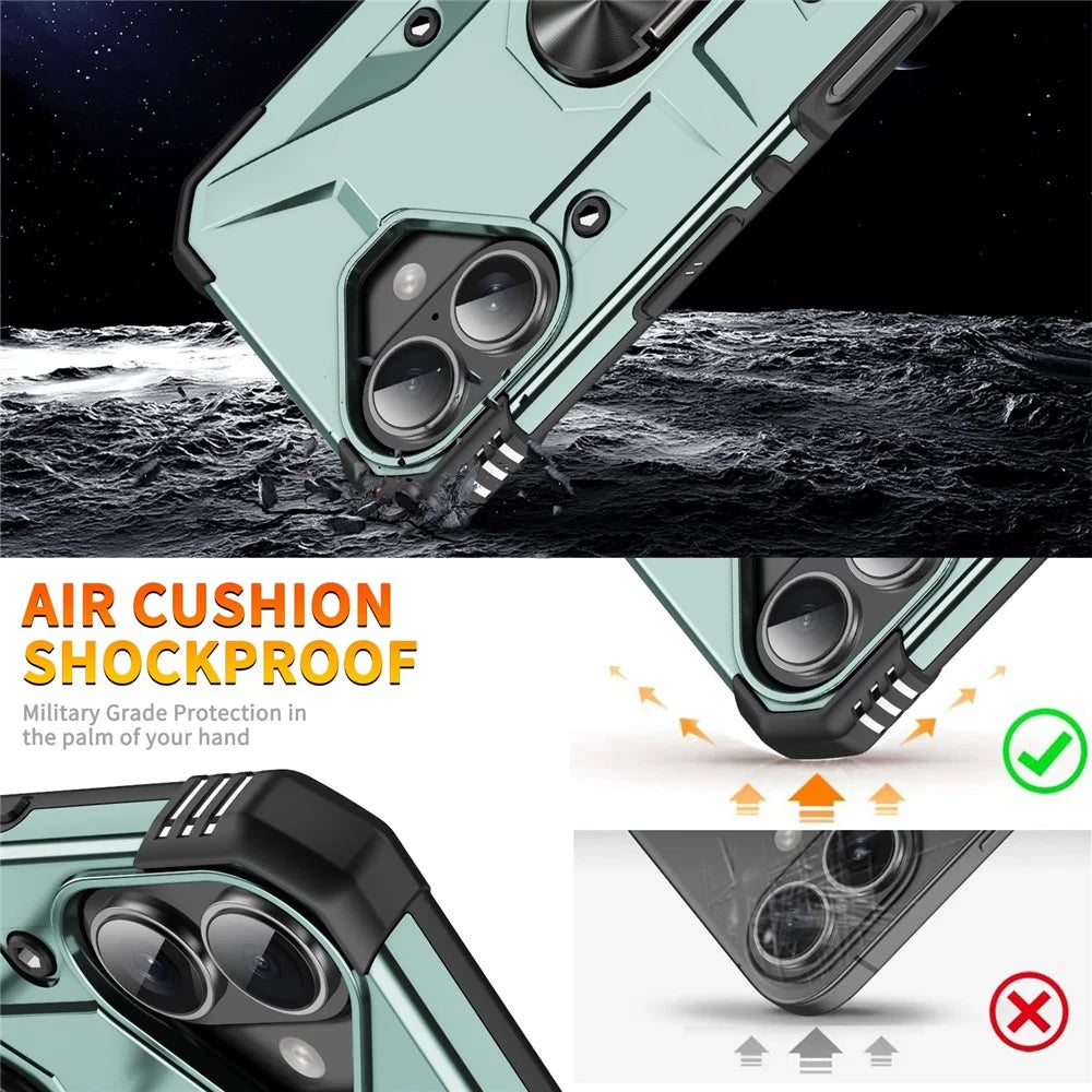 For iPhone 17 Case PC + TPU Anti-Drop Phone Cover with Ring Kickstand - Dark Green - 6
