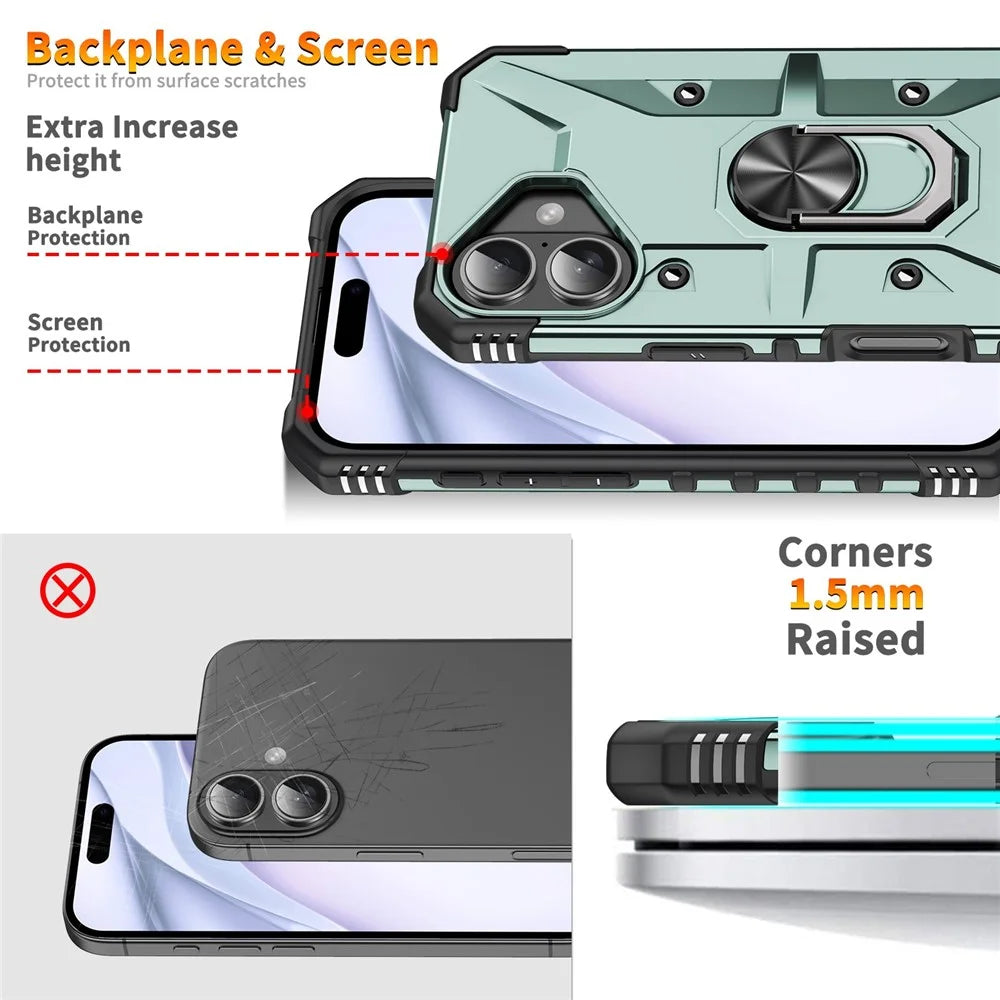 For iPhone 17 Case PC + TPU Anti-Drop Phone Cover with Ring Kickstand - Dark Green - 7