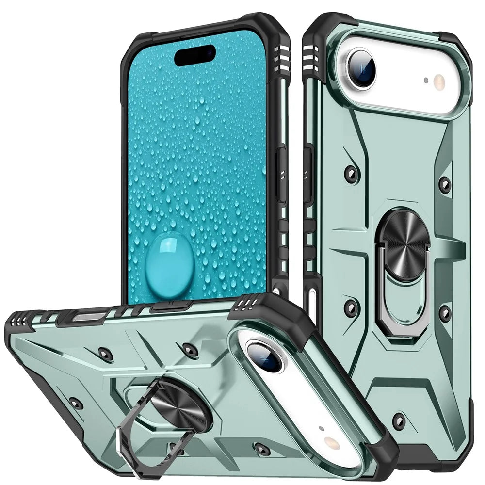 For iPhone Air Case PC + TPU Anti-Drop Phone Cover with Ring Kickstand - Dark Green - 1