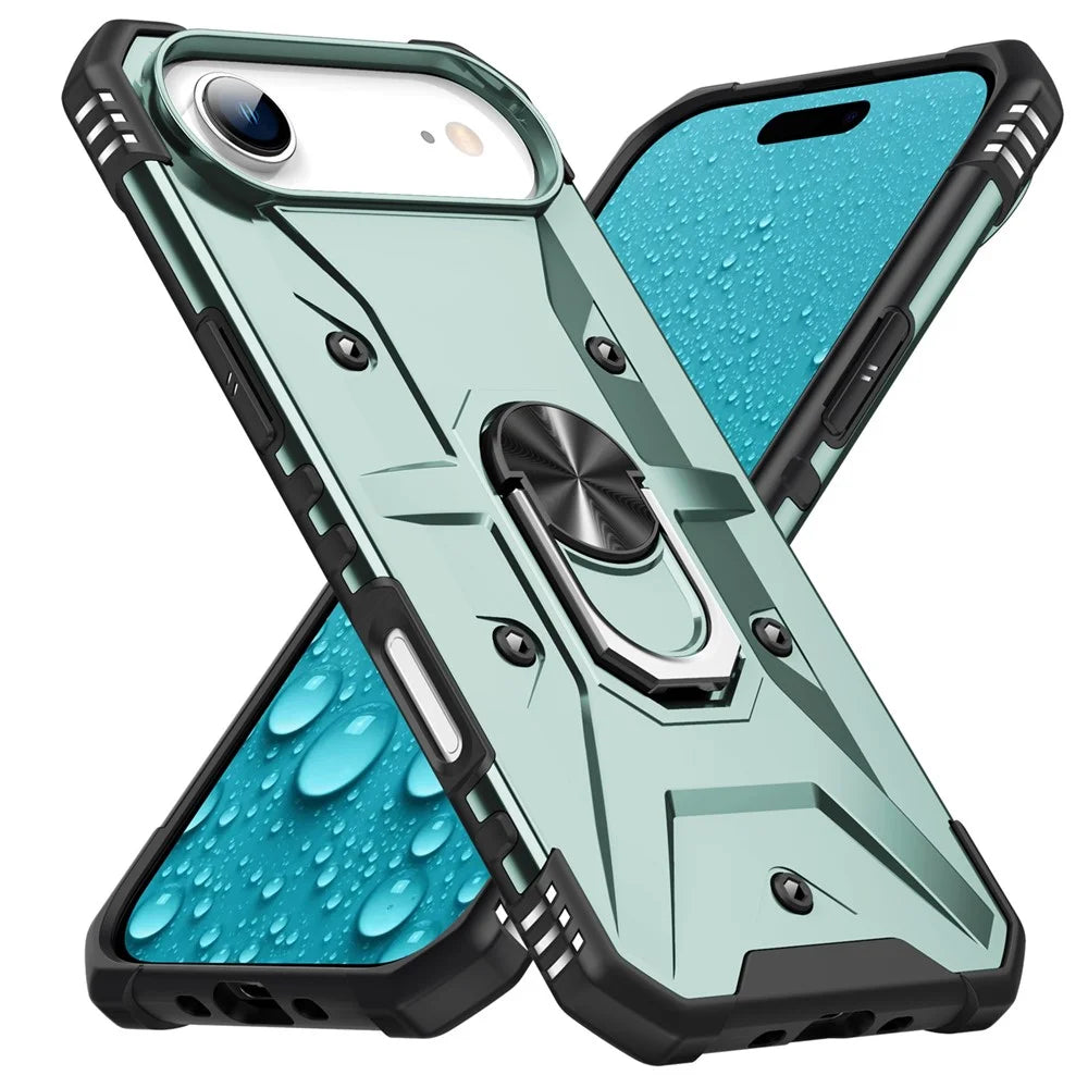 For iPhone Air Case PC + TPU Anti-Drop Phone Cover with Ring Kickstand - Dark Green - 2