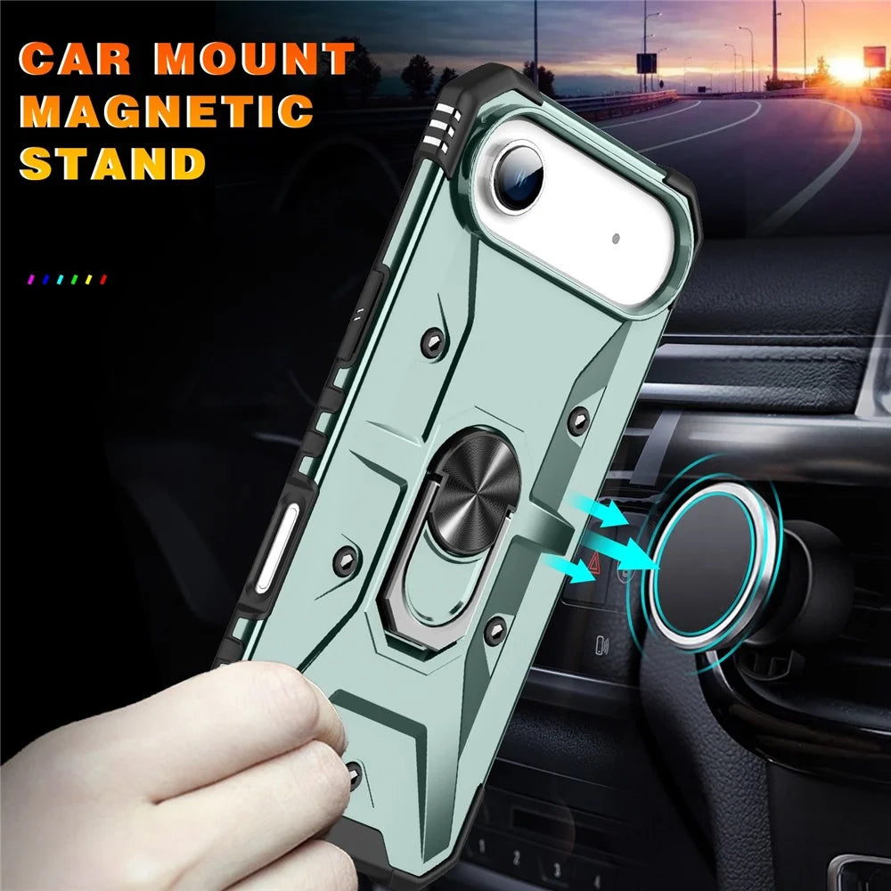 For iPhone Air Case PC + TPU Anti-Drop Phone Cover with Ring Kickstand - Dark Green - 3