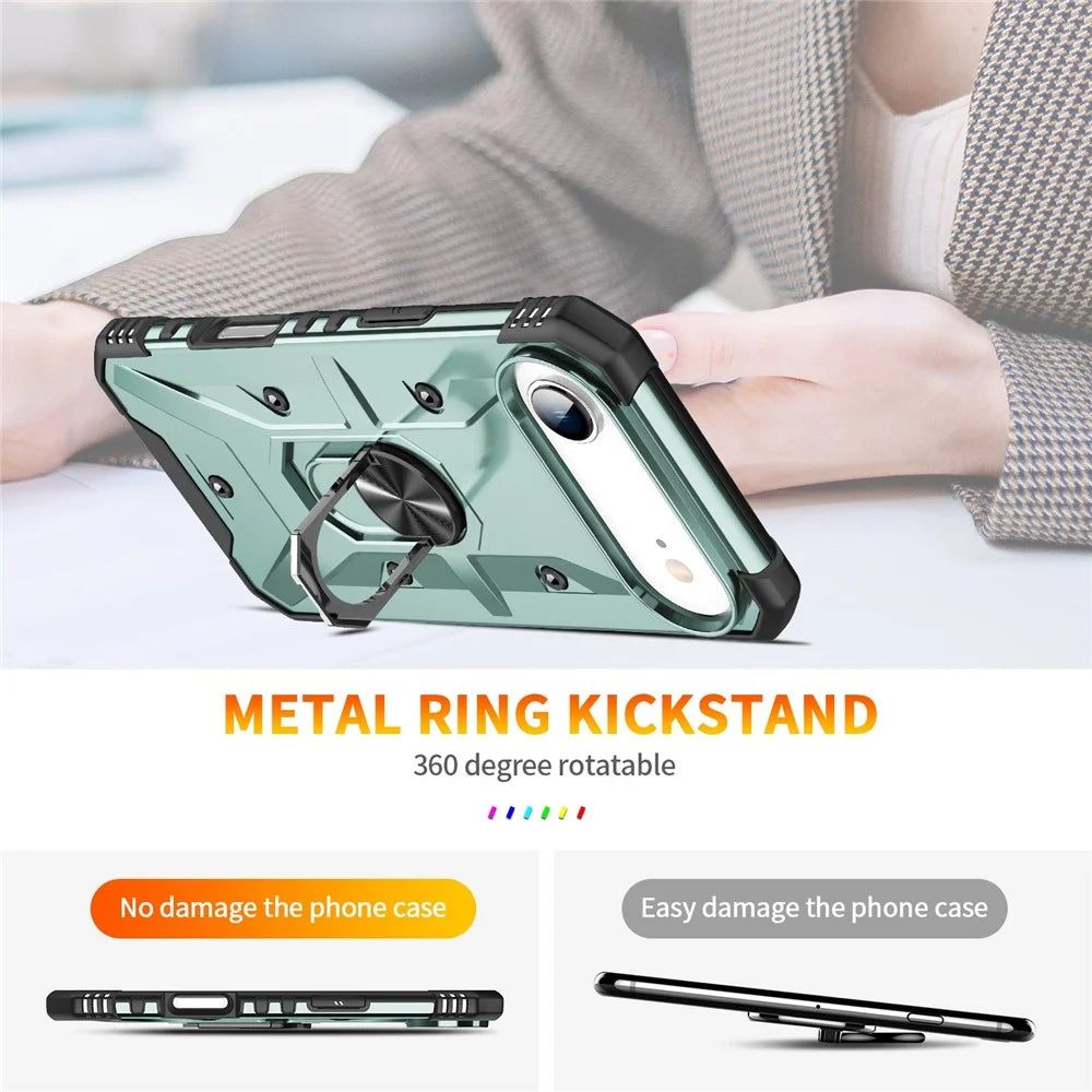 For iPhone Air Case PC + TPU Anti-Drop Phone Cover with Ring Kickstand - Dark Green - 4