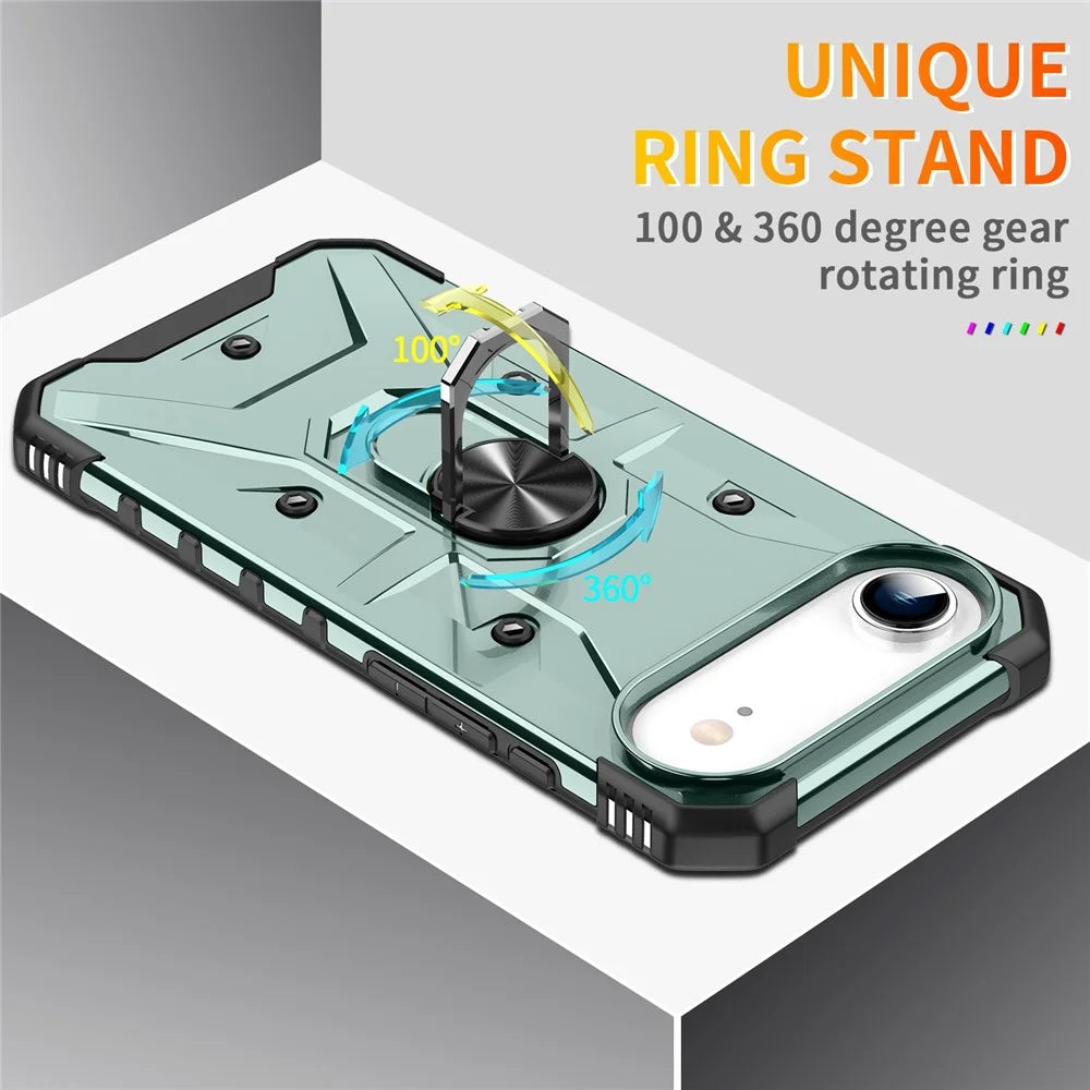 For iPhone Air Case PC + TPU Anti-Drop Phone Cover with Ring Kickstand - Dark Green - 5