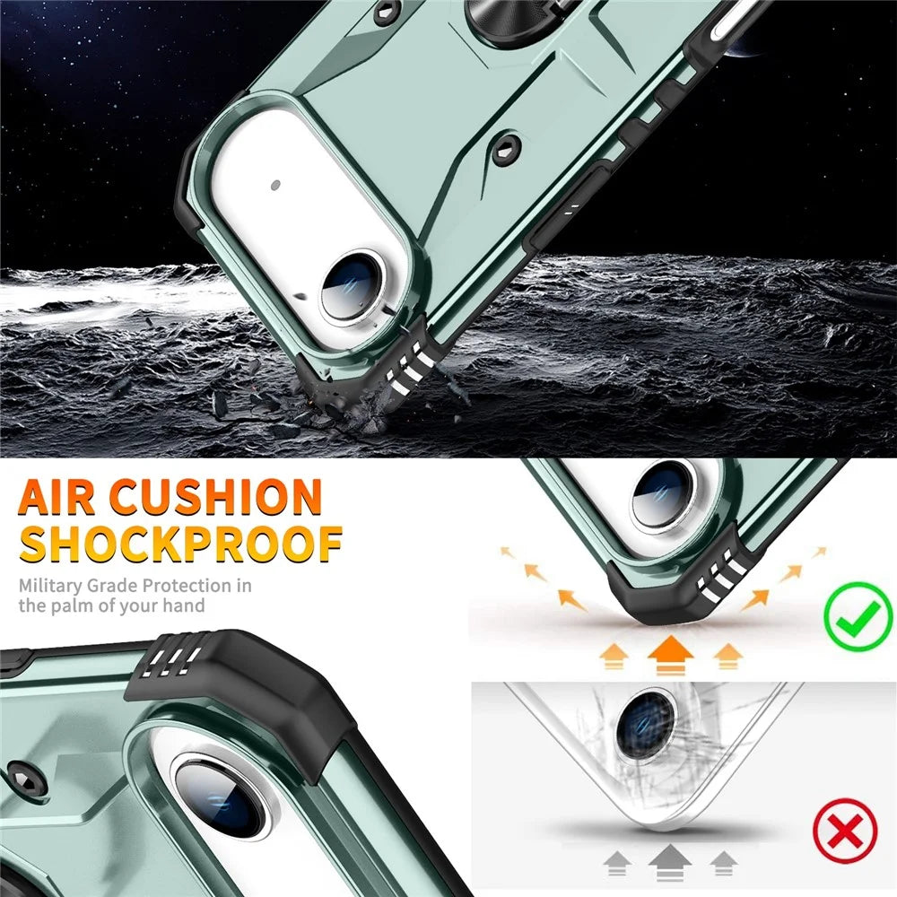 For iPhone Air Case PC + TPU Anti-Drop Phone Cover with Ring Kickstand - Dark Green - 7