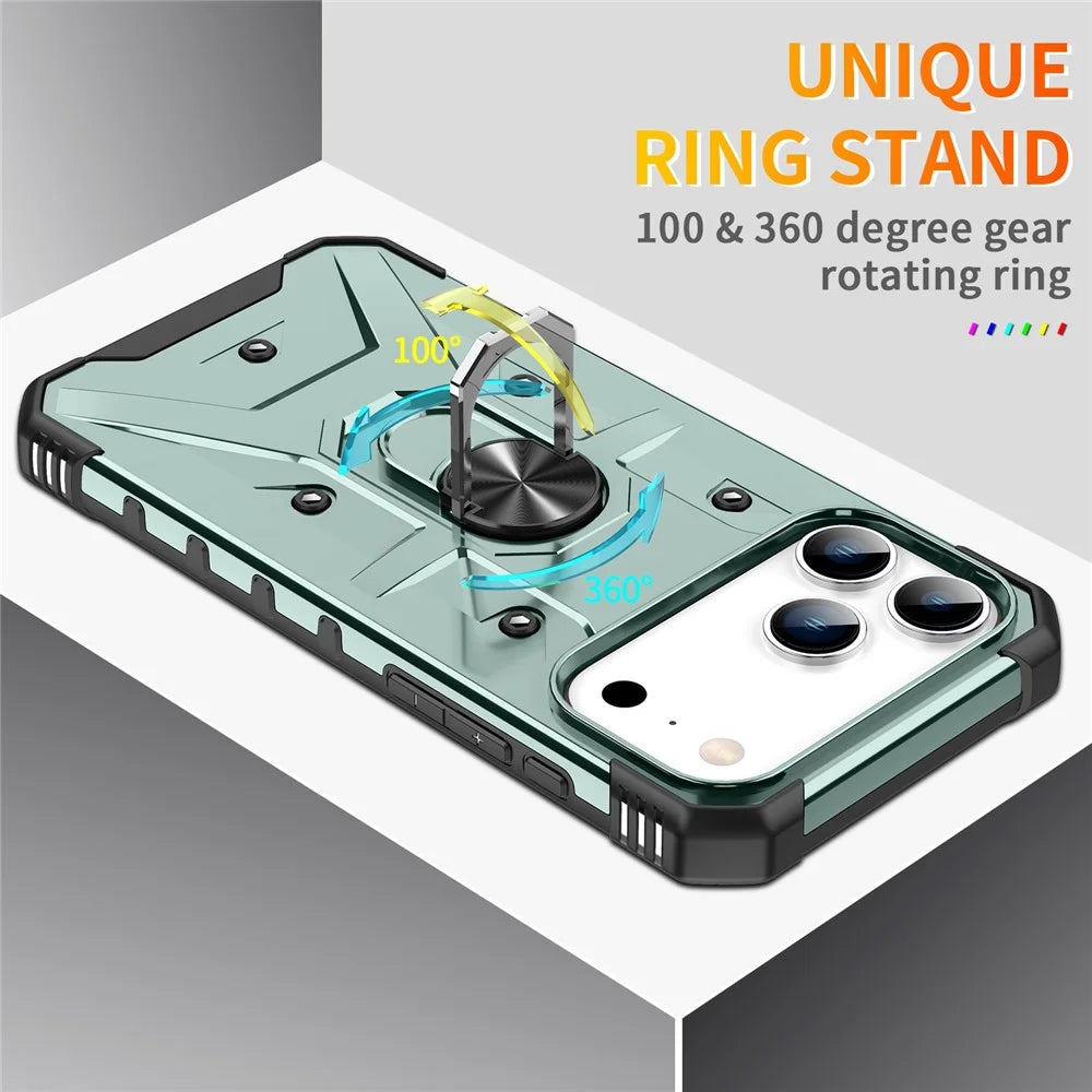 For iPhone 18 Pro / 17 Pro Case PC + TPU Anti-Drop Phone Cover with Ring Kickstand - Dark Green - 5