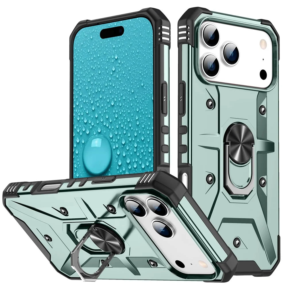 For iPhone 18 Pro Max / 17 Pro Max Case PC + TPU Anti-Drop Phone Cover with Ring Kickstand - Dark Green - 1