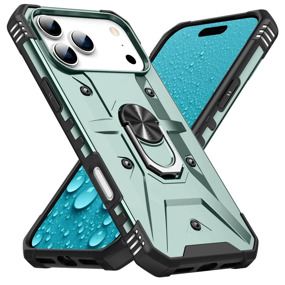 For iPhone 18 Pro Max / 17 Pro Max Case PC + TPU Anti-Drop Phone Cover with Ring Kickstand - Dark Green - 2