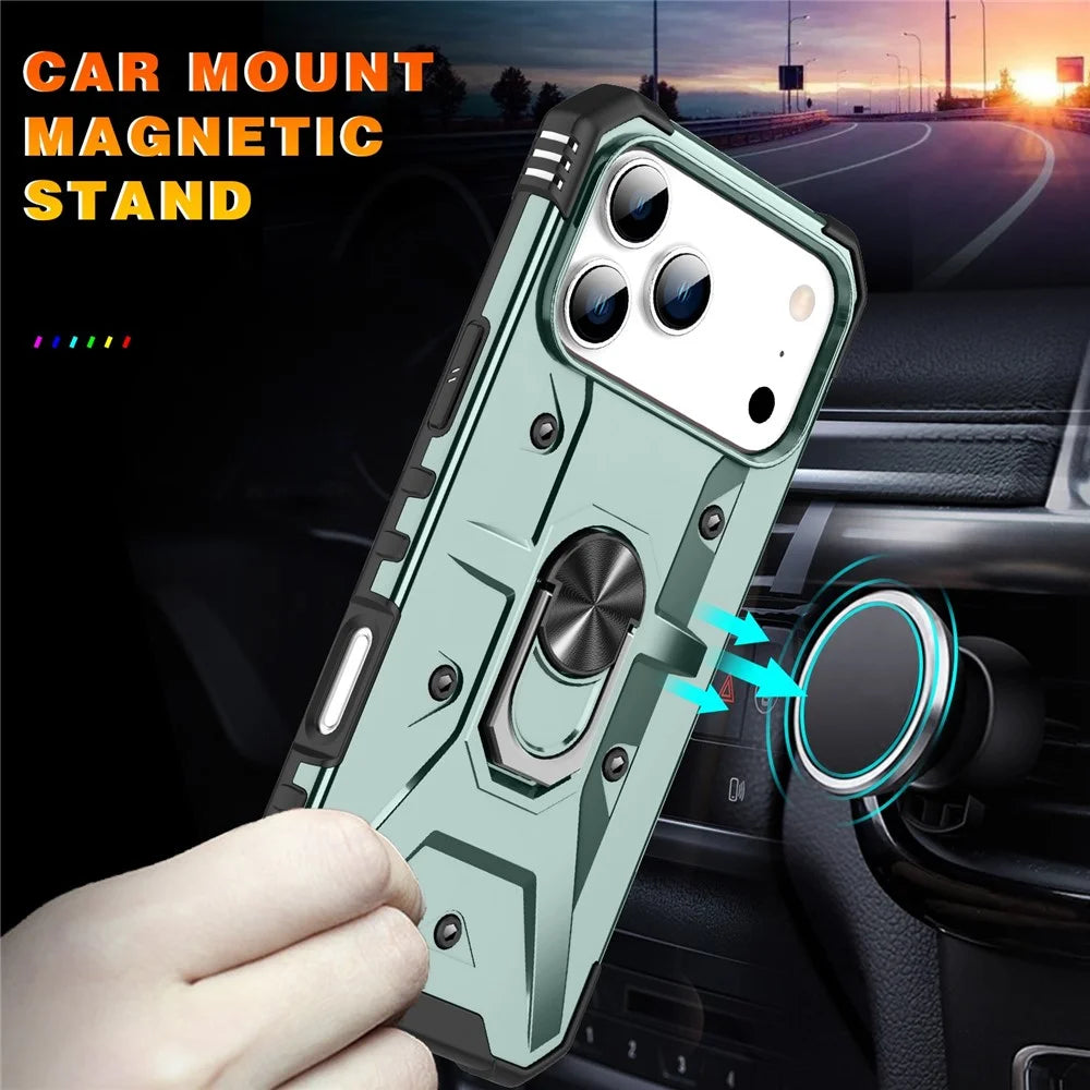 For iPhone 18 Pro Max / 17 Pro Max Case PC + TPU Anti-Drop Phone Cover with Ring Kickstand - Dark Green - 3