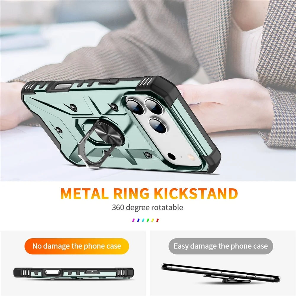 For iPhone 18 Pro Max / 17 Pro Max Case PC + TPU Anti-Drop Phone Cover with Ring Kickstand - Dark Green - 4