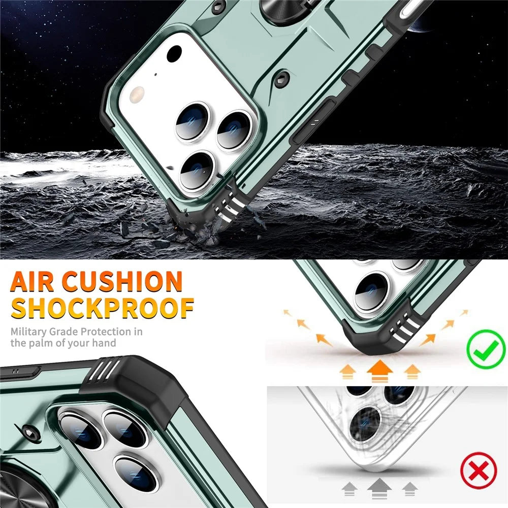 For iPhone 18 Pro Max / 17 Pro Max Case PC + TPU Anti-Drop Phone Cover with Ring Kickstand - Dark Green - 7