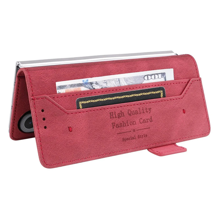 For Samsung Galaxy Z Fold7 5G Case Leather Wallet Flip Phone Cover with Hardware Decor - Rose - 5