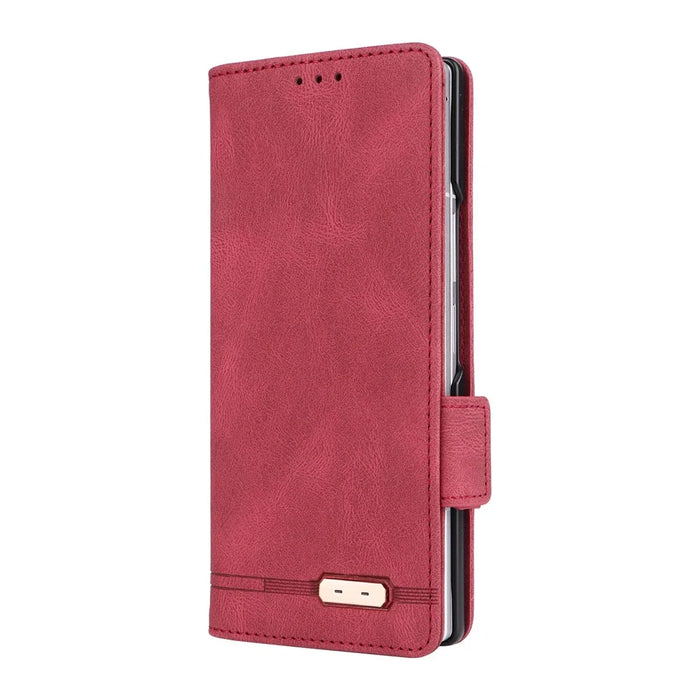 For Samsung Galaxy Z Fold7 5G Case Leather Wallet Flip Phone Cover with Hardware Decor - Rose - 6