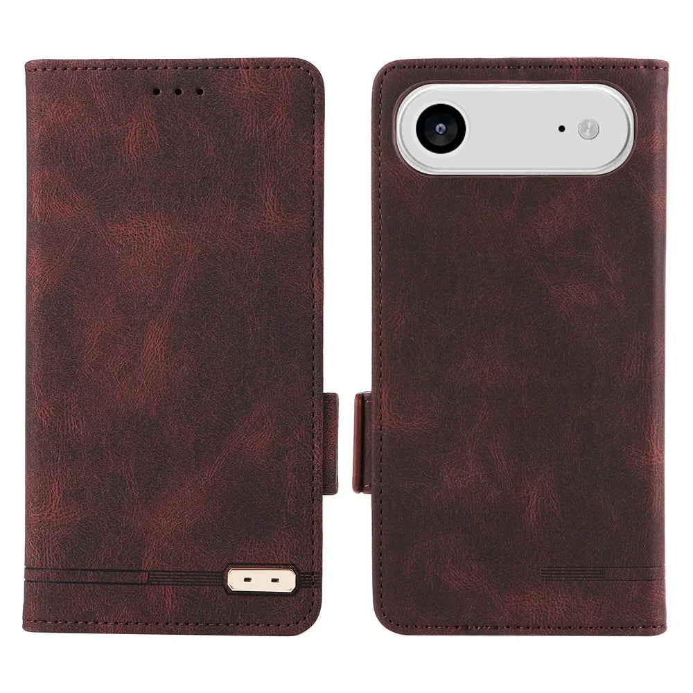 For iPhone Air Case Leather Wallet Flip Phone Cover with Hardware Decor - Coffee - 1