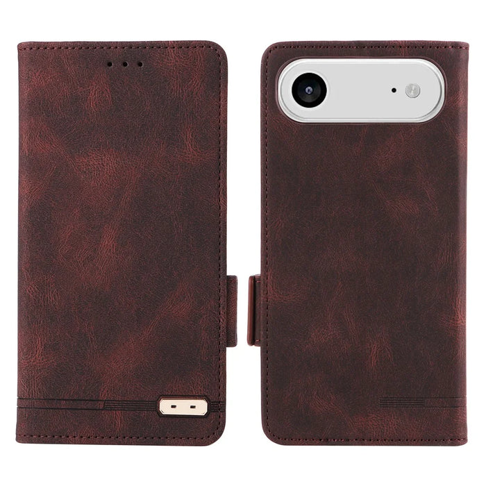 For iPhone Air Case Leather Wallet Flip Phone Cover with Hardware Decor - Coffee - 1