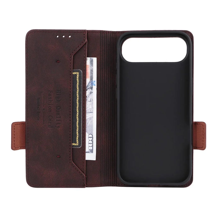 For iPhone Air Case Leather Wallet Flip Phone Cover with Hardware Decor - Coffee - 2