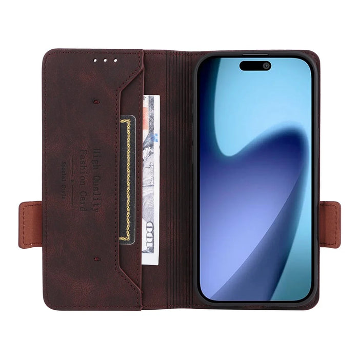 For iPhone Air Case Leather Wallet Flip Phone Cover with Hardware Decor - Coffee - 3