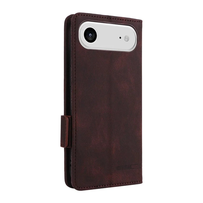 For iPhone Air Case Leather Wallet Flip Phone Cover with Hardware Decor - Coffee - 7