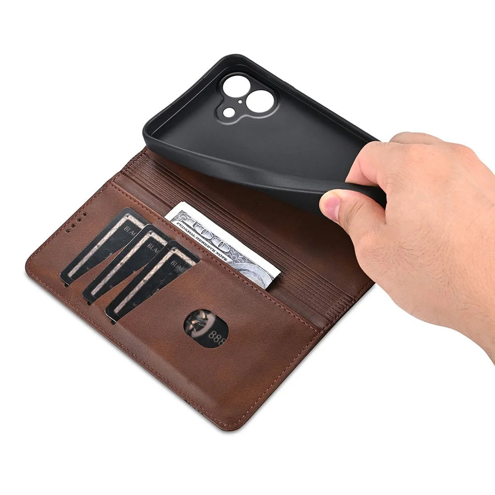 AZNS For iPhone 17 Case Cowhide Texture PU Leather Wallet Phone Cover - Coffee - 4