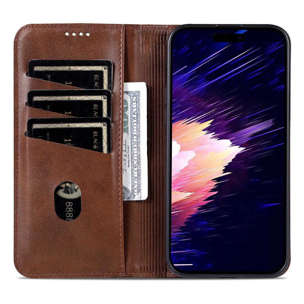 AZNS For iPhone 18 Pro / 17 Pro Case Cowhide Texture PU Leather Wallet Phone Cover - Coffee - 2