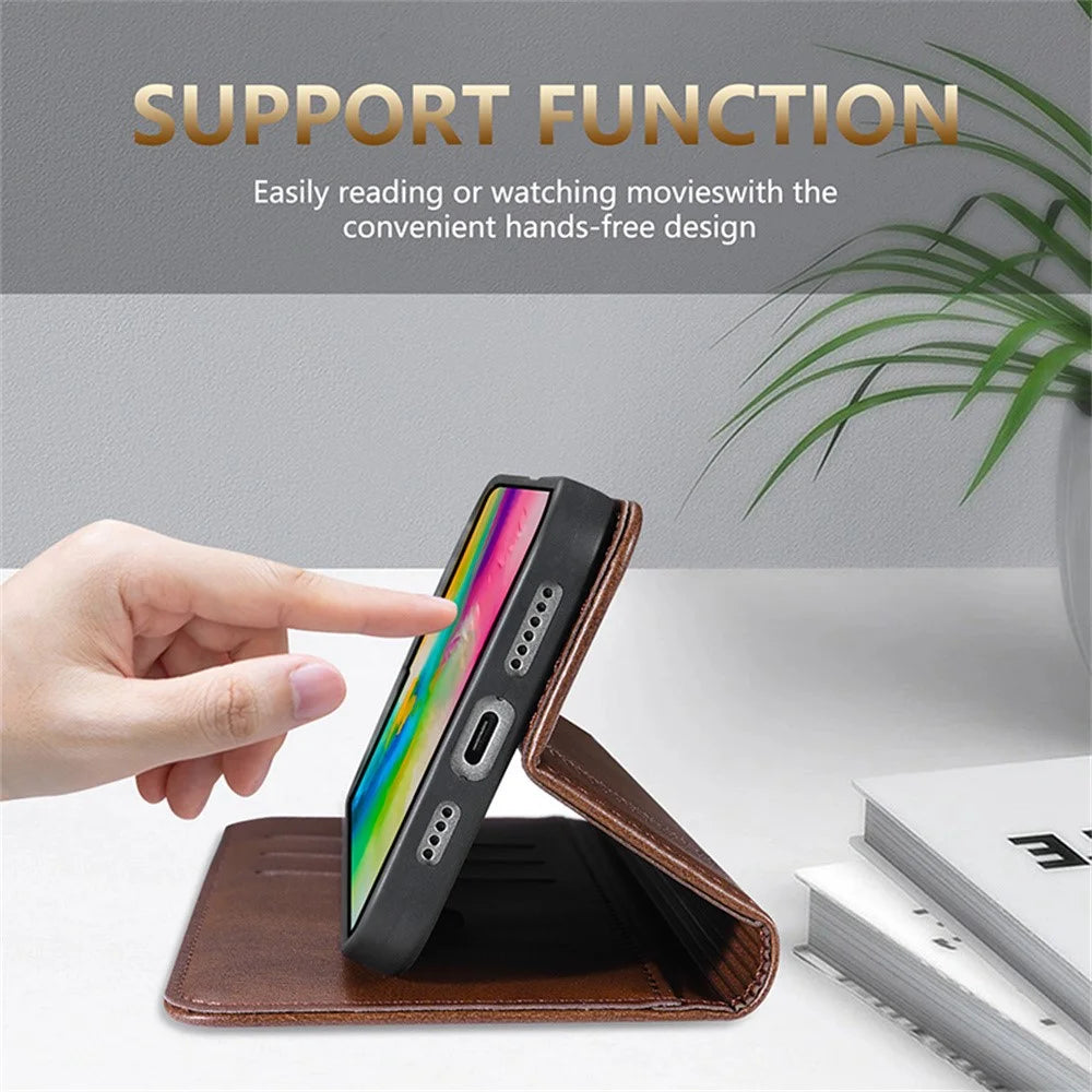 AZNS For iPhone 18 Pro / 17 Pro Case Cowhide Texture PU Leather Wallet Phone Cover - Coffee - 6