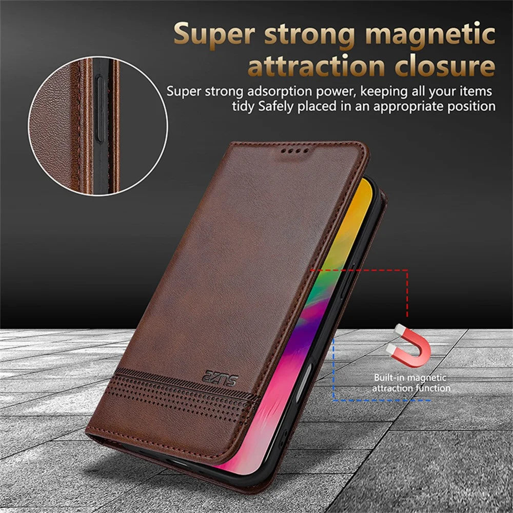 AZNS For iPhone 18 Pro / 17 Pro Case Cowhide Texture PU Leather Wallet Phone Cover - Coffee - 7