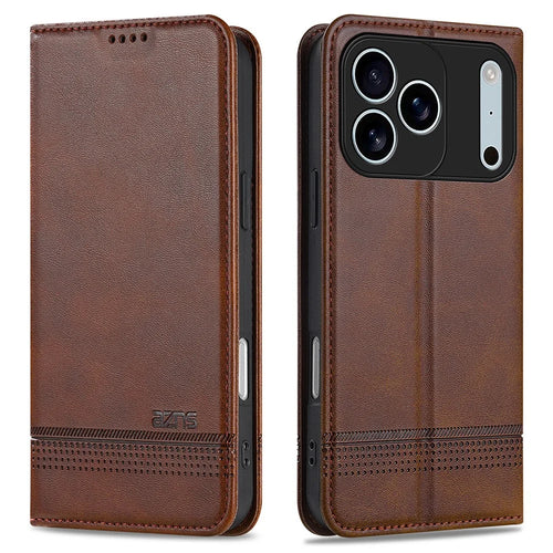 AZNS For iPhone 18 Pro Max / 17 Pro Max Case Cowhide Texture PU Leather Wallet Phone Cover - Coffee - 1