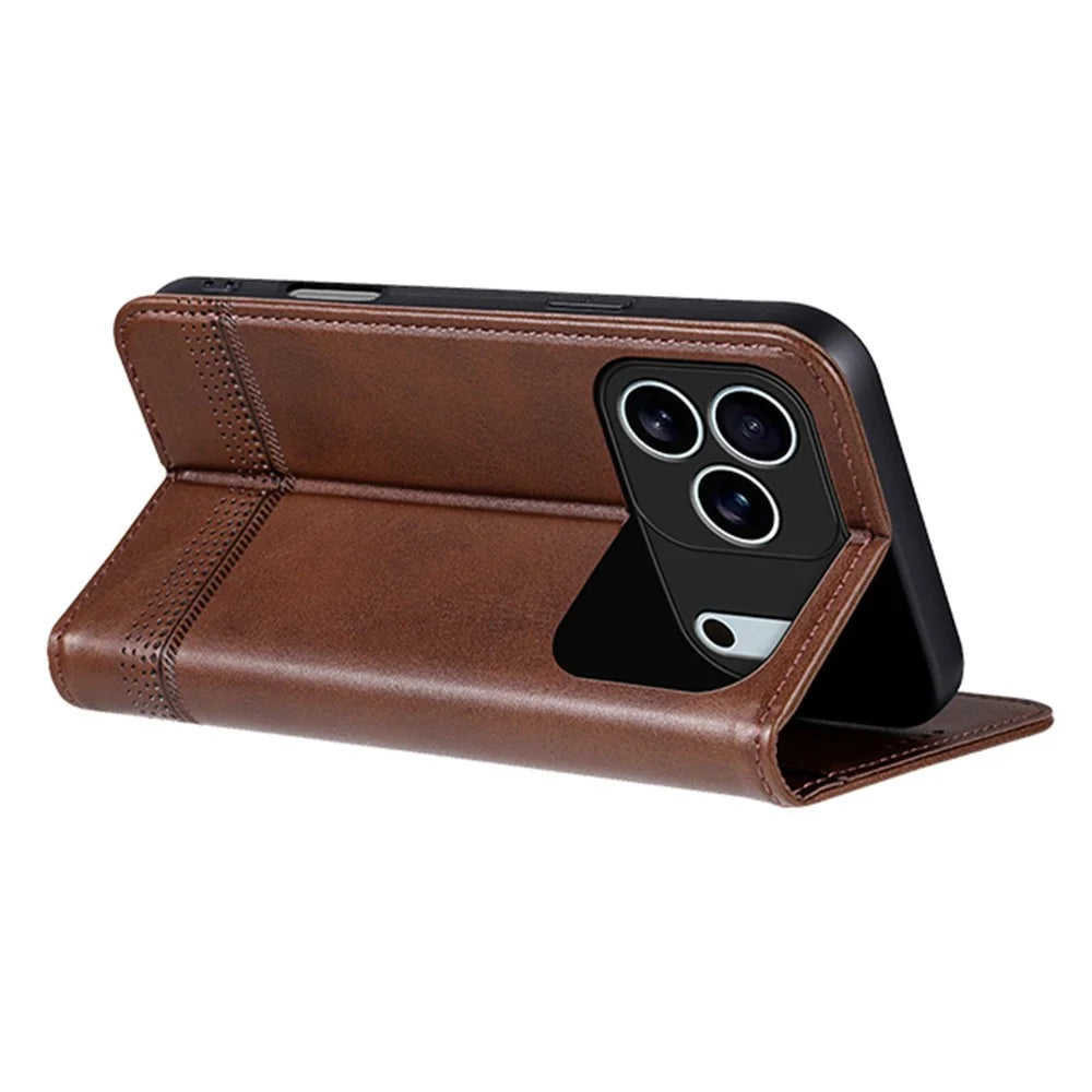 AZNS For iPhone 18 Pro Max / 17 Pro Max Case Cowhide Texture PU Leather Wallet Phone Cover - Coffee - 3