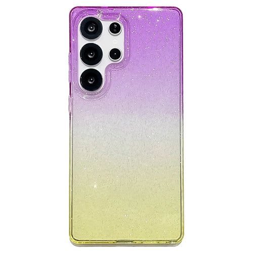 For Samsung Galaxy S25 Ultra Case Transparent Glitter Dual Color PC + TPU Phone Cover - Purple / Yellow - 1