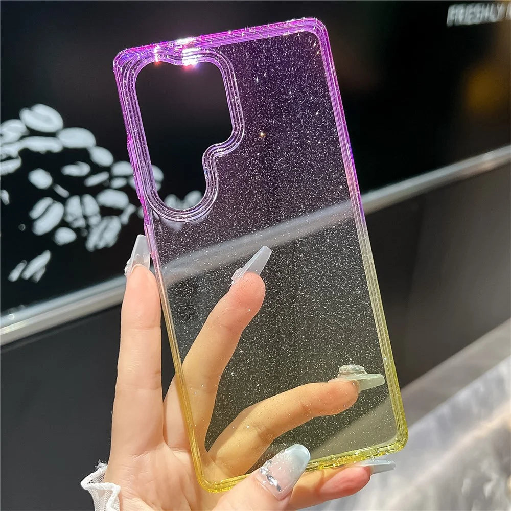 For Samsung Galaxy S25 Ultra Case Transparent Glitter Dual Color PC + TPU Phone Cover - Purple / Yellow - 2