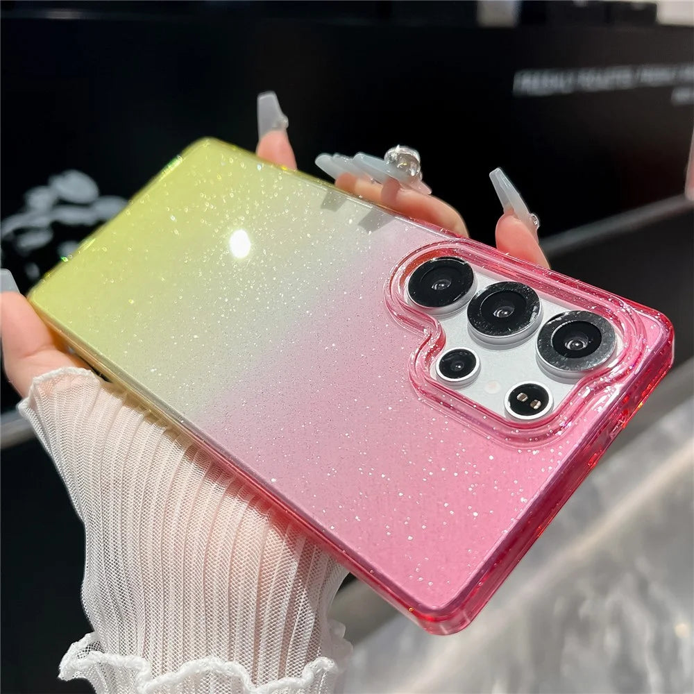 For Samsung Galaxy S25 Ultra Case Transparent Glitter Dual Color PC + TPU Phone Cover - Purple / Yellow - 4