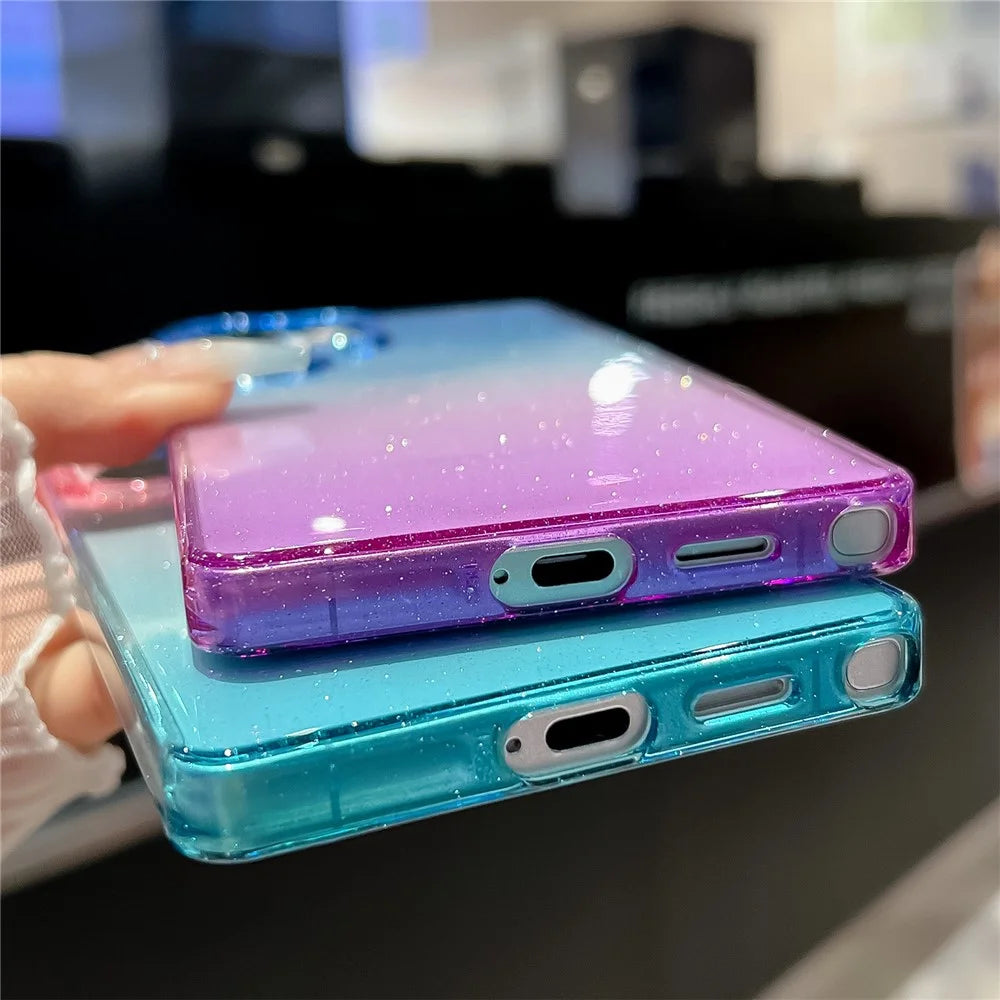 For Samsung Galaxy S25 Ultra Case Transparent Glitter Dual Color PC + TPU Phone Cover - Purple / Yellow - 6