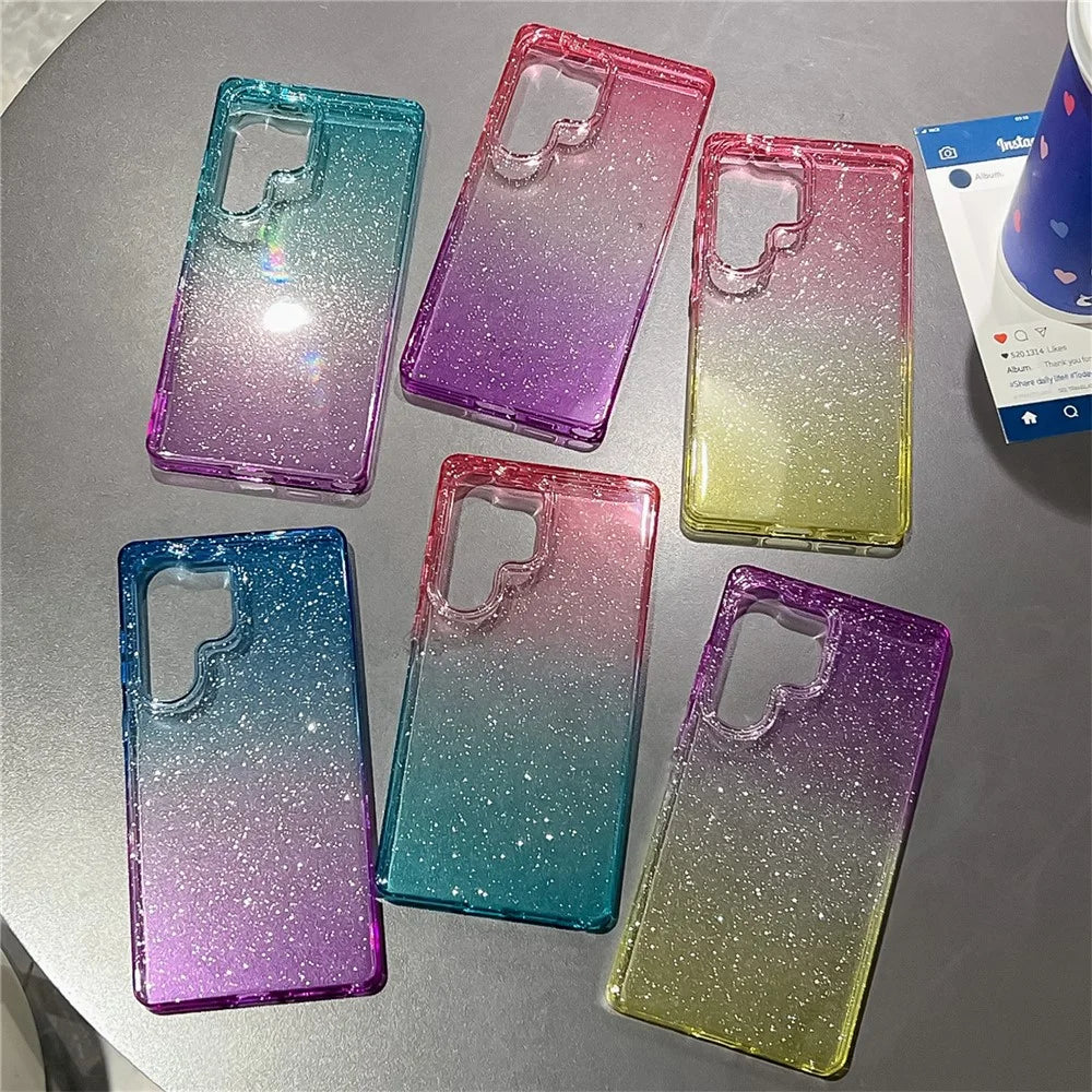 For Samsung Galaxy S25 Ultra Case Transparent Glitter Dual Color PC + TPU Phone Cover - Purple / Yellow - 7
