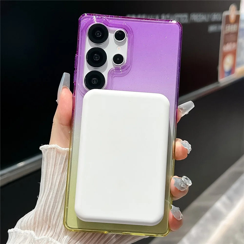 For Samsung Galaxy S25 Ultra Case Glitter PC + TPU Clear Mirror Kickstand Phone Cover - Pink / Purple - 4