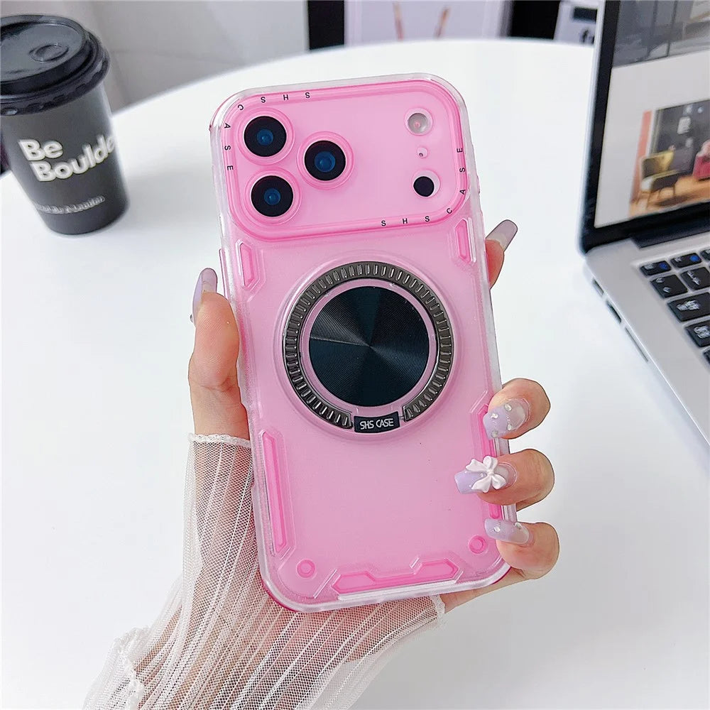 For iPhone 18 Pro / 17 Pro Case Ring Kickstand PC + TPU Translucent Phone Back Cover - Pink - 1