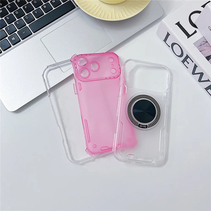 For iPhone 18 Pro / 17 Pro Case Ring Kickstand PC + TPU Translucent Phone Back Cover - Pink - 2