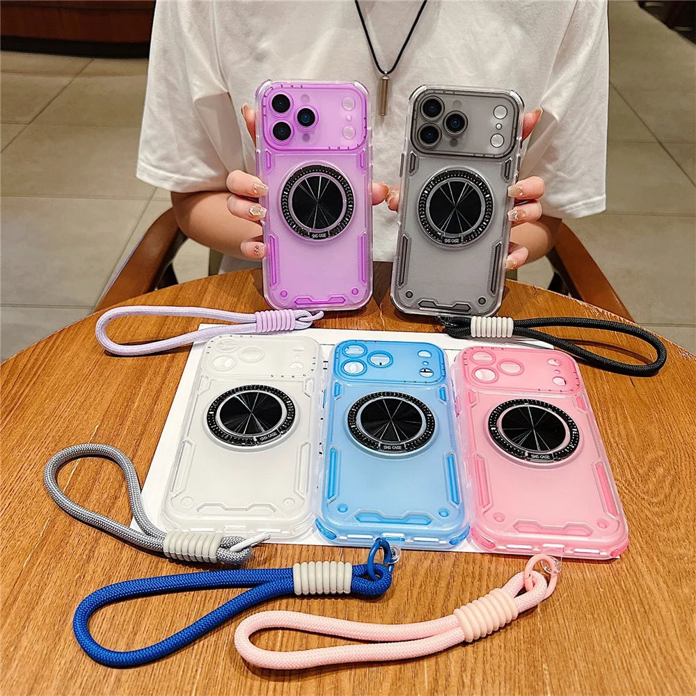For iPhone 18 Pro / 17 Pro Case Ring Kickstand PC + TPU Translucent Phone Back Cover with Hand Strap - Purple - 6