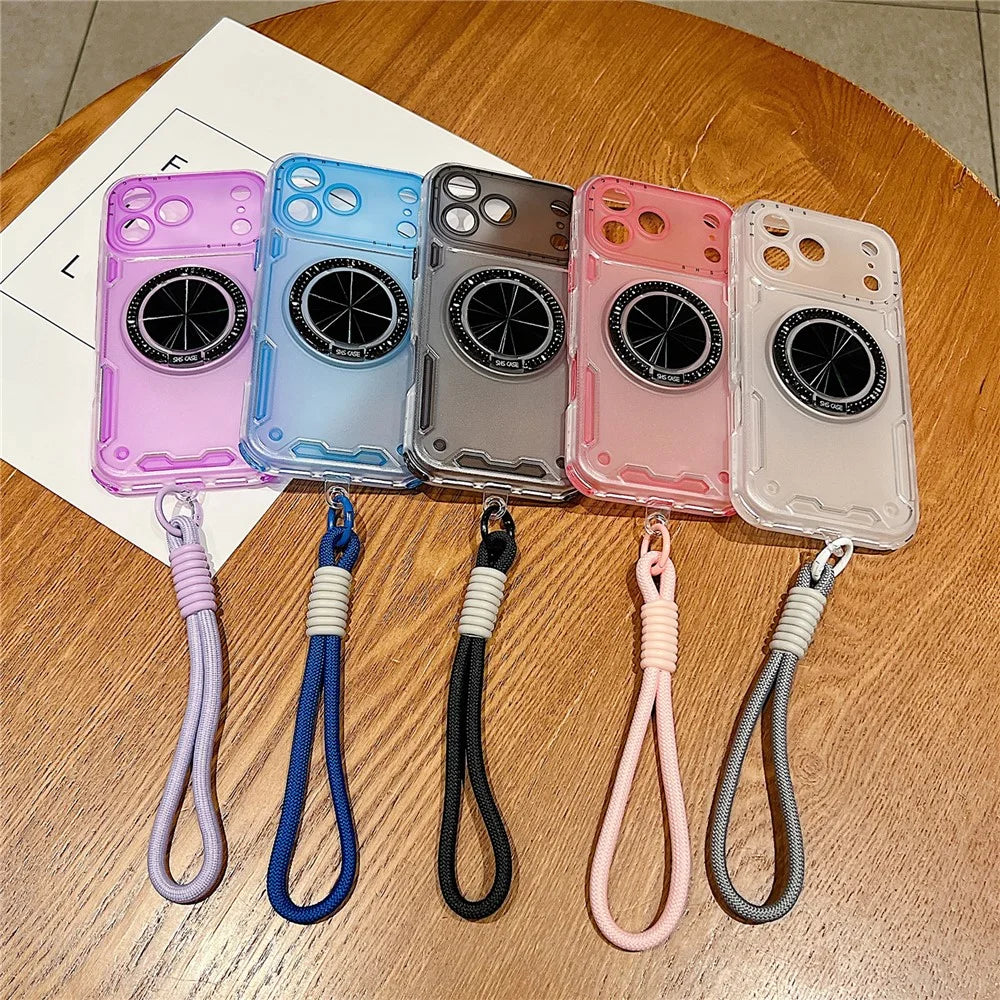 For iPhone 18 Pro / 17 Pro Case Ring Kickstand PC + TPU Translucent Phone Back Cover with Hand Strap - Purple - 7