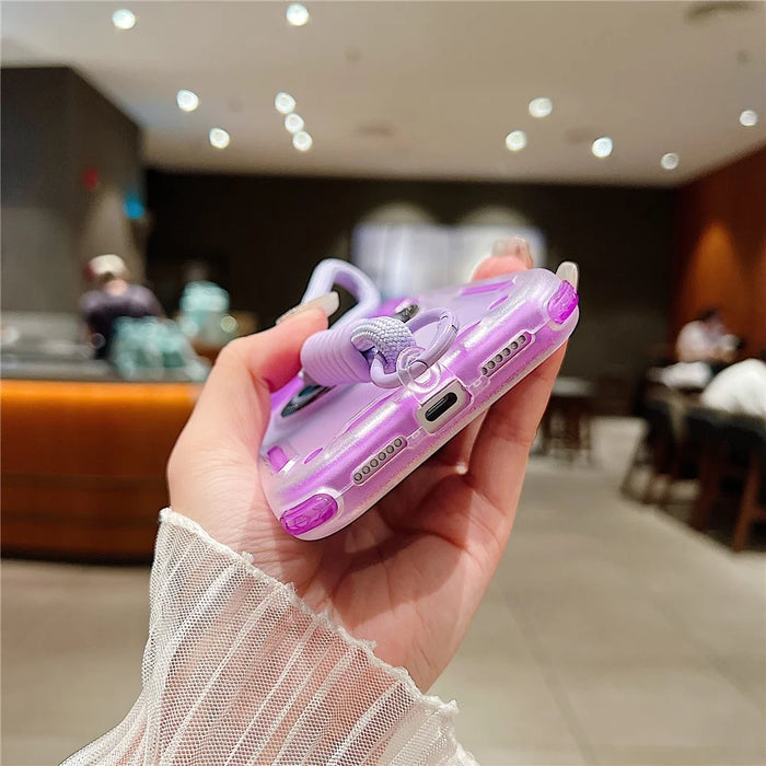 For iPhone 18 Pro Max / 17 Pro Max Case Ring Kickstand PC + TPU Translucent Phone Back Cover with Hand Strap - Pink - 3