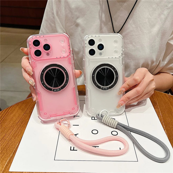 For iPhone 18 Pro Max / 17 Pro Max Case Ring Kickstand PC + TPU Translucent Phone Back Cover with Hand Strap - Pink - 4