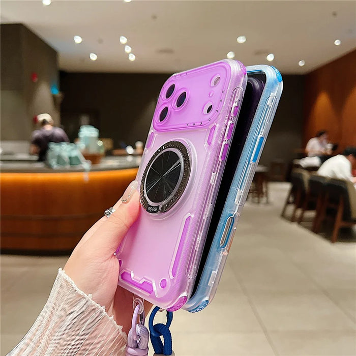 For iPhone 18 Pro Max / 17 Pro Max Case Ring Kickstand PC + TPU Translucent Phone Back Cover with Hand Strap - Pink - 6