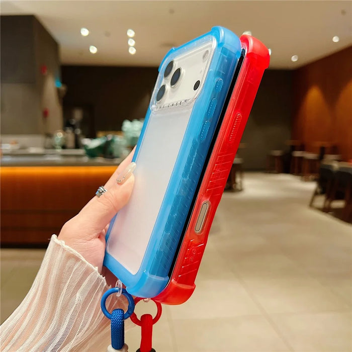 For iPhone 18 Pro Max / 17 Pro Max Case 3 in 1 TPU+PC Matte Phone Cover Shockproof Back Protector with Hand Strap - Orange - 5