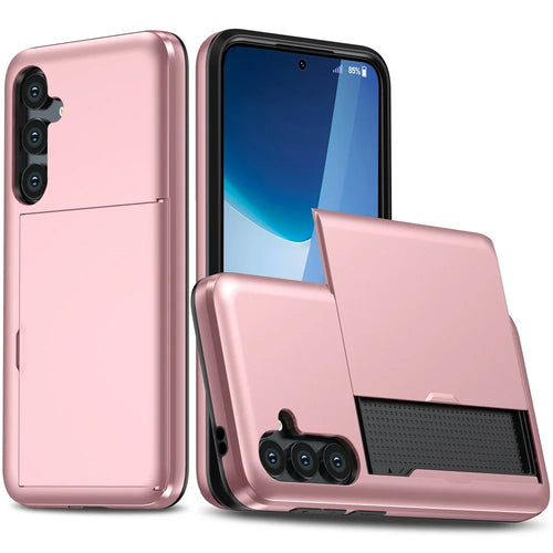 For Samsung Galaxy S25 FE Case with Card Holder TPU + PC Phone Back Cover - Rose Gold - 1