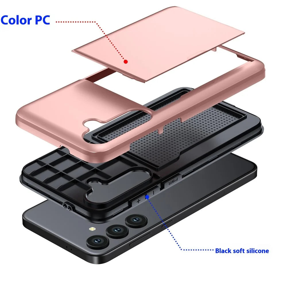 For Samsung Galaxy S25 FE Case with Card Holder TPU + PC Phone Back Cover - Rose Gold - 4