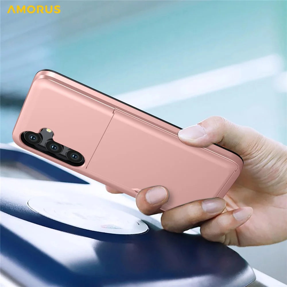 AMORUS For Samsung Galaxy S25 FE Case with Sliding Card Holder PC TPU Phone Back Cover - Rose Gold - 3