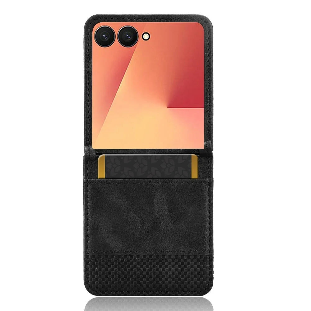 For Samsung Galaxy Z Flip7 5G Case Retro Texture Leather + PC Phone Cover with Card Slot - Black - 1