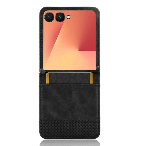 For Samsung Galaxy Z Flip7 5G Case Retro Texture Leather + PC Phone Cover with Card Slot - Black - 1