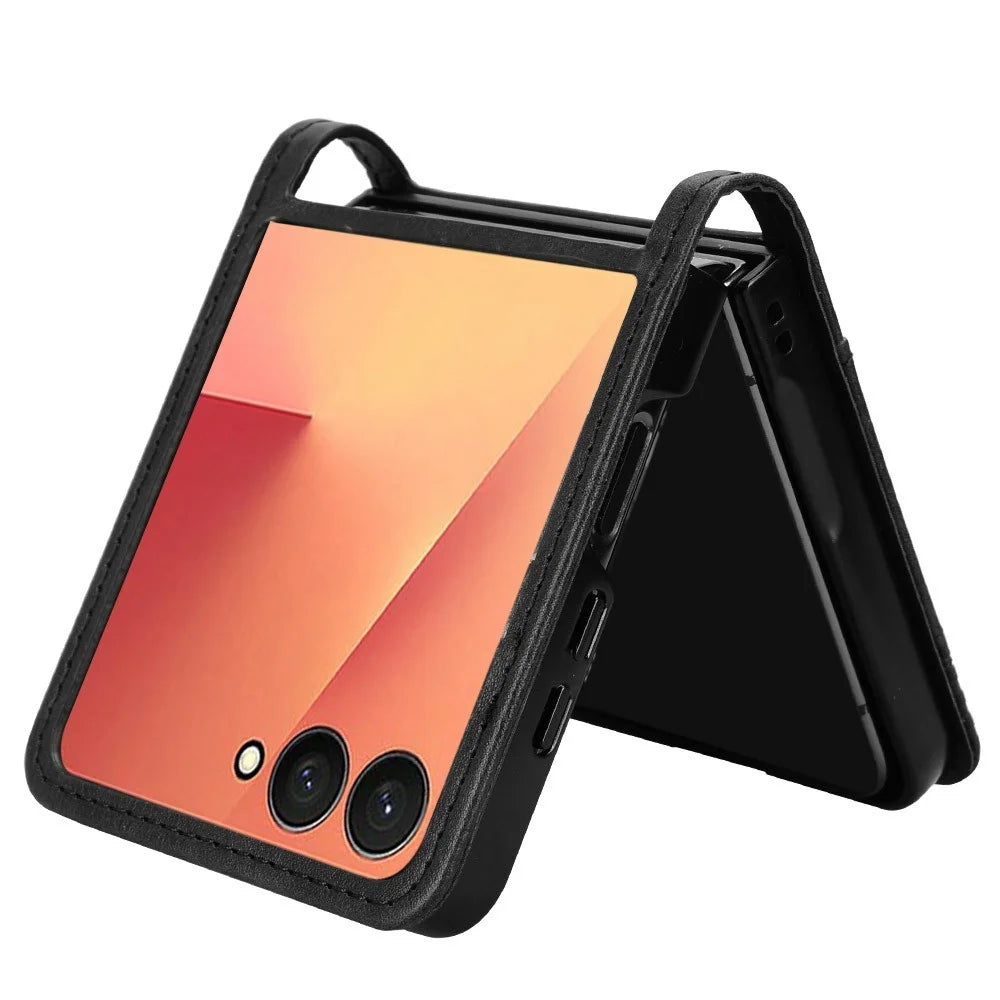For Samsung Galaxy Z Flip7 5G Case Retro Texture Leather + PC Phone Cover with Card Slot - Black - 2