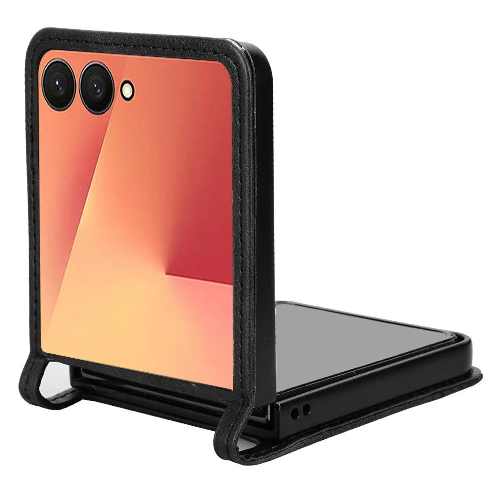 For Samsung Galaxy Z Flip7 5G Case Retro Texture Leather + PC Phone Cover with Card Slot - Black - 3