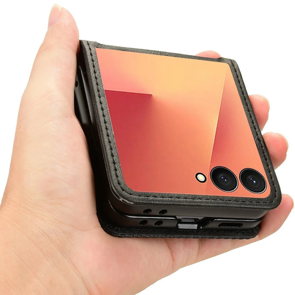 For Samsung Galaxy Z Flip7 5G Case Retro Texture Leather + PC Phone Cover with Card Slot - Black - 4
