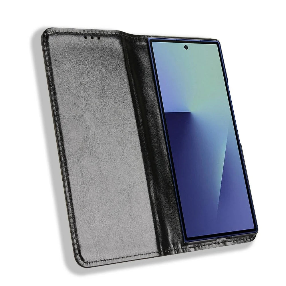 For Samsung Galaxy Z Fold7 5G Case with Pencil Holder Retro PU Leather Phone Cover - Black - 2